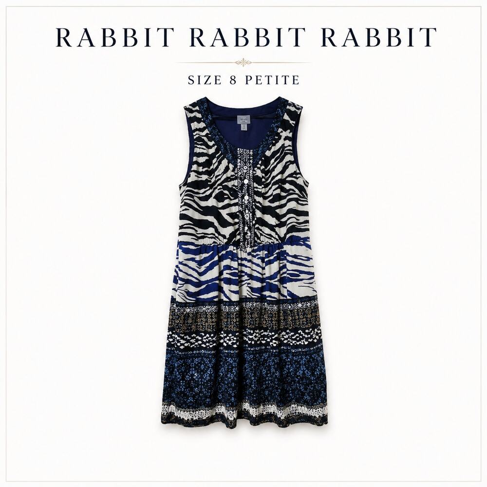 Rabbit Rabbit Rabbit Size 8 Petite NWT Mixed Print Sleeveless Shirt Dress